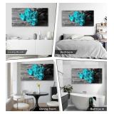 SZDHHH Teal Rose Wall Art for Couples Master Bedroom Decor Framed Flower Canvas Print Black and White Vintage Romantic Sweet life Floral for Living Room Bathroom Decoration Artwork 29x58inch