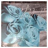 SZDHHH Teal Rose Wall Art for Couples Master Bedroom Decor Framed Flower Canvas Print Black and White Vintage Romantic Sweet life Floral for Living Room Bathroom Decoration Artwork 29x58inch