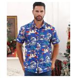 uideazone Men Ugly Christmas Hawaiian Shirt Santa Claus Party Aloha Beach Shirt Navy Blue 3XL