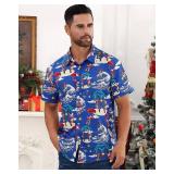 uideazone Men Ugly Christmas Hawaiian Shirt Santa Claus Party Aloha Beach Shirt Navy Blue 3XL