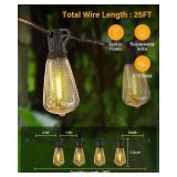 Outdoor String Lights Waterproof, 25 Feet Patio Lights with 13 ST38 Edison Bulbs(1 Sqare), Hanging Lights with Plug in Cord for Porch, Blacony, Backyard, Bistro, Garden, 2700K