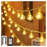 Heceltt 98.4ft 300LED Globe String Lights Outdoor,Crystal Fairy Light IP44 Waterproof Outdoor Hanging Decorative Lights for Home Tent Patio Garden Party Wedding Decor