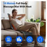 Full Body Massage Mat, Back Massage Pad with 10 Vibration Motors, 3 Heating for Pain Relief Timer Heated Back Massage Mattress Neck Massager Cushion, Gifts for Dad Mom, Grey