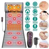Full Body Massage Mat, Back Massage Pad with 10 Vibration Motors, 3 Heating for Pain Relief Timer Heated Back Massage Mattress Neck Massager Cushion, Gifts for Dad Mom, Grey