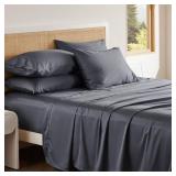 Bedsure 100% Cotton Sheets Queen Size Bed Set - 300 Thread Count Sateen Weave with Deep Pocket Bed Sheets, Breathable, Soft & Moisture Wicking - 6 Piece Grey Sheets