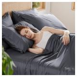 Bedsure 100% Cotton Sheets Queen Size Bed Set - 300 Thread Count Sateen Weave with Deep Pocket Bed Sheets, Breathable, Soft & Moisture Wicking - 6 Piece Grey Sheets