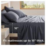 Bedsure 100% Cotton Sheets Queen Size Bed Set - 300 Thread Count Sateen Weave with Deep Pocket Bed Sheets, Breathable, Soft & Moisture Wicking - 6 Piece Grey Sheets