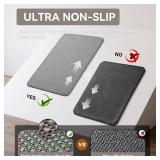 Long Kitchen Runner Rugs Sets of 2 PCS Non Slip Washable, Linen-Like 0.3" Thick Cushioned Absorbent Kitchen Mats for Floor, Mild Anti-Fatigue Sink Laundry Standing Mat, Gray 17"x30"+17"x71"