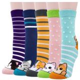 5 Pairs Womens Cat Socks Funny Dog Socks for Ladies Cute Novelty Animal Christmas Gifts for Women