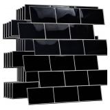 WALPLUS Upgraded Backsplash Tile Peel and Stick for Kitchen Wall Stick On Backsplash Tile for Bathroom Adhesive Glossy Heat Resistant Sticky Backsplash for Kitchen 11.8" x 11.8" Black 12 Sheets