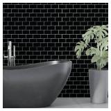 WALPLUS Upgraded Backsplash Tile Peel and Stick for Kitchen Wall Stick On Backsplash Tile for Bathroom Adhesive Glossy Heat Resistant Sticky Backsplash for Kitchen 11.8" x 11.8" Black 12 Sheets