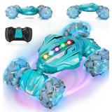Gesture Sensing RC Stunt Car, Boys Toys Age 6-12, 4WD Hand Controlled Remote Control Car with Light & Music, 360 Rotation Christmas Birthday Gift for Boys Girls Age 6 7 8 9 10 11+(Lagon Blue)