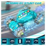 Gesture Sensing RC Stunt Car, Boys Toys Age 6-12, 4WD Hand Controlled Remote Control Car with Light & Music, 360 Rotation Christmas Birthday Gift for Boys Girls Age 6 7 8 9 10 11+(Lagon Blue)