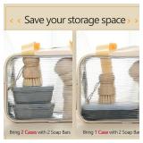 Large Travel Soap Case, Leakproof Shampoo Bar Holder, Silicone Travel Soap Container, Portable Soap Box with Drainage Pad for Hiking Traveling Shower (Translucent Gray)