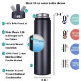 Premium Stainless Steel Vacuum Insulated Water Bottle, 24 oz, BPA-Free Lid, Wide Mouth, Double Wall, Powder Coated