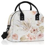 Clastyle Leaves Women Lunch Box Bag Large Camping Adult Lunch Tote Insulated Cooler Bag for Office Work Picnic,Boho Flower