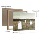 Pinetree Art Funny Framed Easter Canvas Wall Art for Living Room, Cute Ghosts at Wildflower Meadow Painting Prints- Vintage Spooky Wall Art for Bedroom Home Decor (12" x 16", K)