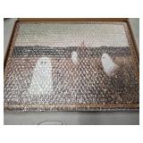 Pinetree Art Funny Framed Easter Canvas Wall Art for Living Room, Cute Ghosts at Wildflower Meadow Painting Prints- Vintage Spooky Wall Art for Bedroom Home Decor (12" x 16", K)