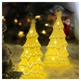 2 PCS White Ceramic Christmas Tree with Lights Ceramic Christmas Trees That Light Up for Tabletop Decor, Frosted Xmas Tree Set Elegant Christmas Tree for Home, Gift & Winter Village (7.68