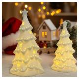 2 PCS White Ceramic Christmas Tree with Lights Ceramic Christmas Trees That Light Up for Tabletop Decor, Frosted Xmas Tree Set Elegant Christmas Tree for Home, Gift & Winter Village (7.68