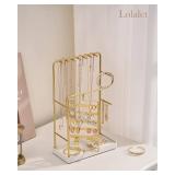 Lolalet Jewelry Organizer Stand, No Assembly Needed Display Storage with Rotating Earring Holder for Necklace Bracelet Rings, Galentines Valentines Gifts Room Dorm Decor for Women Girls -Gold