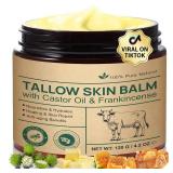 Beef Tallow for Skin & Face Cream with Castor Oil and Frankincense,120g,Organic Natural 100% Grass Fed,Whipped Beef Tallow Balm Deeply Moisturizing for Face & Body Care,4.2 oz