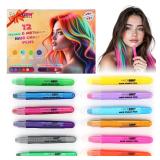 12 Hair chalks, 12 NEON & METALLIC hair chalk, Non-Toxic Easy Washable Hair Dye Colourful, METALLIC & NEON hair chalk - Perfect for Festivals, Halloween, Parties, hair chalks for girls