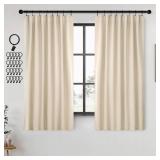 ANRODUO Rod Pocket and Back Tab Pleated Blackout Curtains with Hooks, Rings, Beige Curtains 63 Inches Long 2 Panels, Thermal Insulated Room Darkening Living Room Bedroom Curtain, 42x63 Inches