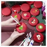 48 Pcs 4 Inch DIY Christmas Ornaments Red Blank Ball Ornament Xmas Plastic Matte Flat Discs Christmas Tree Hanging Ornament Decorations DIY Crafts Painting Drawing Stickers Decals