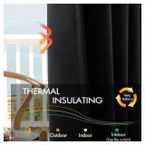 ANRODUO Rod Pocket and Back Tab Pleated Blackout Curtains with Hooks, Rings, Black Curtains 54 Inches Long 2 Panels, Thermal Insulated Room Darkening Living Room Bedroom Curtain, 42x54 Inches