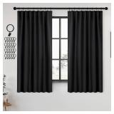 ANRODUO Rod Pocket and Back Tab Pleated Blackout Curtains with Hooks, Rings, Black Curtains 54 Inches Long 2 Panels, Thermal Insulated Room Darkening Living Room Bedroom Curtain, 42x54 Inches