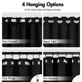 ANRODUO Rod Pocket and Back Tab Pleated Blackout Curtains with Hooks, Rings, Black Curtains 54 Inches Long 2 Panels, Thermal Insulated Room Darkening Living Room Bedroom Curtain, 42x54 Inches