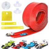 15 Ft Flexible Race Car Track, Portable Dual Sided Racetrack with 4 Car & Suction Cups, Compatible with Hot Wheels & 1/64 Diecast Cars, Classic Long Rolls Up Race Track for Boys Girls (Light red)