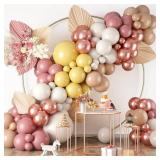 Boho Balloon Arch Kit,122Pcs Dusty Pink Mustard Yellow Metallic Rose Gold Apricot Nude Pastel Balloons for Boho Bridal Wedding Fall Baby Shower Engagement Anniversary Birthday Party Decorations