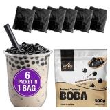 Fusion Select Instant Boba - No-Cook Instant Tapioca Pearls for Bubble Tea Drinks, Hot or Cold Sweet Milk Beverage - Microwave or Heat With Boiling Water - Real Brown Sugar Flavored Balls (6)