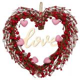 Valentines Day Wreaths for Front Door,14 Inches Artificial Red Pink Berries Valentine Heart Shaped Wreath Decor with Love Wooden Sign,Valentine Heart Wreath for Window Home Indoor,Outdoor