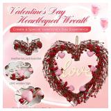 Valentines Day Wreaths for Front Door,14 Inches Artificial Red Pink Berries Valentine Heart Shaped Wreath Decor with Love Wooden Sign,Valentine Heart Wreath for Window Home Indoor,Outdoor