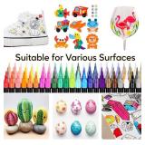 72 Colors Acrylic Paint Markers, Dual Tip with Fine Tip and Brush Tip Pens for Stone, Wood, Calligraphy, Canvas, Ceramic, Metal, Glass, Rock Painting, DIY Crafts