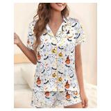 MYHALF Halloween Pajamas 2 Piece Short Set Women Ghost Pumpkin Print Button Down Shirt and Pajama Shorts Sleepwear Pjs SIZE XL