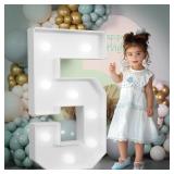 imprsv Light-up Numbers 5th Birthday Decorations: Large 3ft Marquee Number 5 15th 50th Birthday Women Men Five Year Old Birthday Decor Party Backdrop Anniversary Big Foam Board Number 0
