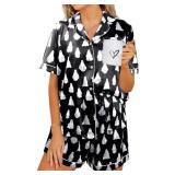 MYHALF Halloween Pajamas 2 Piece Short Set Women Ghost Pumpkin Print Button Down Shirt and Pajama Shorts Sleepwear Pjs Stock photo approximate SIZE S