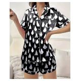 MYHALF Halloween Pajamas 2 Piece Short Set Women Ghost Pumpkin Print Button Down Shirt and Pajama Shorts Sleepwear Pjs Stock photo approximate SIZE S