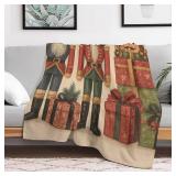 Kumikumi Nutcrackers Presents Throw Blankets Christmas Flannel Blanket Xamas Blankets for Home Bed Sofa Couch 40 50 Inch