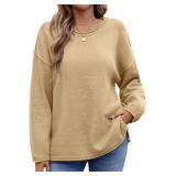 Saodimallsu Womens Oversized Crew Neck Sweaters Long Sleeve Slouchy Knit Fall Casual Loose Side Split Pullover Tops SIZE UNKNOWN