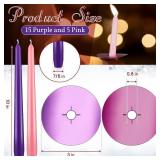 Patelai 40 Pack 10 Inch Christmas Advent Candles Set Include 20 Taper Candles 20 Drip Protectors Unscented Candlestick Purple Pink Taper Advent Candle for Church Xmas Decor Celebrations Wicca Shabbat