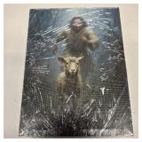 Jesus Protecting Lamb Christian Wall Art Framed Canvas Print Religious Decor for Home Living Room Bedroom Faith-Based Inspirational Gift 12x16 inch