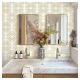 SEVEN ROLLS - Heroad Peel and Stick Wallpaper Boho Wallpaper Beige Orange Geometric Striped Boho Contact Paper Removable Wall Paper Self-Adhesive for Bedroom Cabinets Decoration Thicken Vinyl 17.3" x 