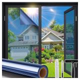 TWO ROLLS - Coavas One Way Privacy Window Film with Tools, Window Tint Adhesive Shatterproof Film for Home, Premium PET Heat Control Daytime Reflective Mirror Coverings, Blue, 17.5 x 78.7 Inch