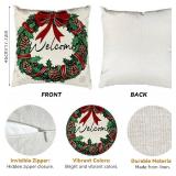 4Pcs Merry Christmas Throw Pillow Covers,18x18 Inch Christmas Wreath Horse Snowman Decorative Pillow Case,Winter Square Holiday Cushion Cover for Room Sofa Patio Bedroom Decor