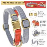 Nylon Dog Leash and Collar Set with Metal Quick Release Buckle, Adjustable, Durable High-Density Fabric, Breathable, Soft and Comfortable for Walking and Training, Silver-Gray, M (12.6"-19.6")